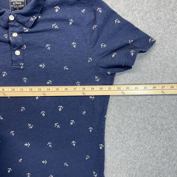 Abercrombie & Fitch Anchor Print Polo Shirt Men’s L Large Navy Blue AOP - Picture 14 of 16